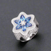 925 Sterling Silver  Deep Blue Moissanite Six-pointed Star Ring